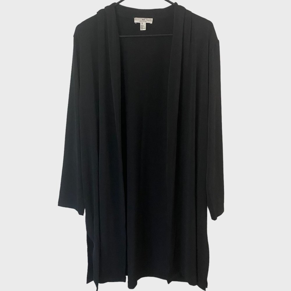 Halston Open-Front Cardigan Women's XL Black Long-Sleeve Drape Flowy Comfort Fit